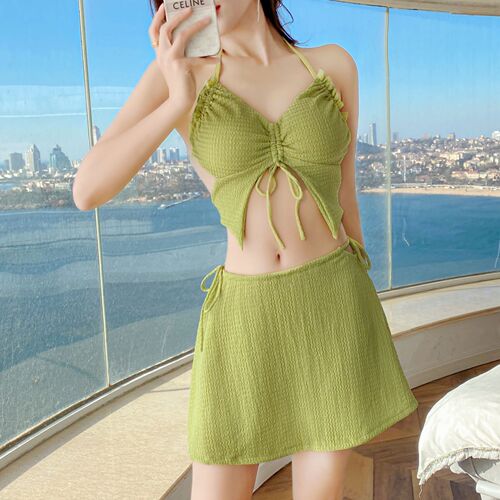 2024 New Swimsuit Women's Bikini Bikini Split Three-piece Set Sexy Internet Celebrity Vacation Student Swimwear