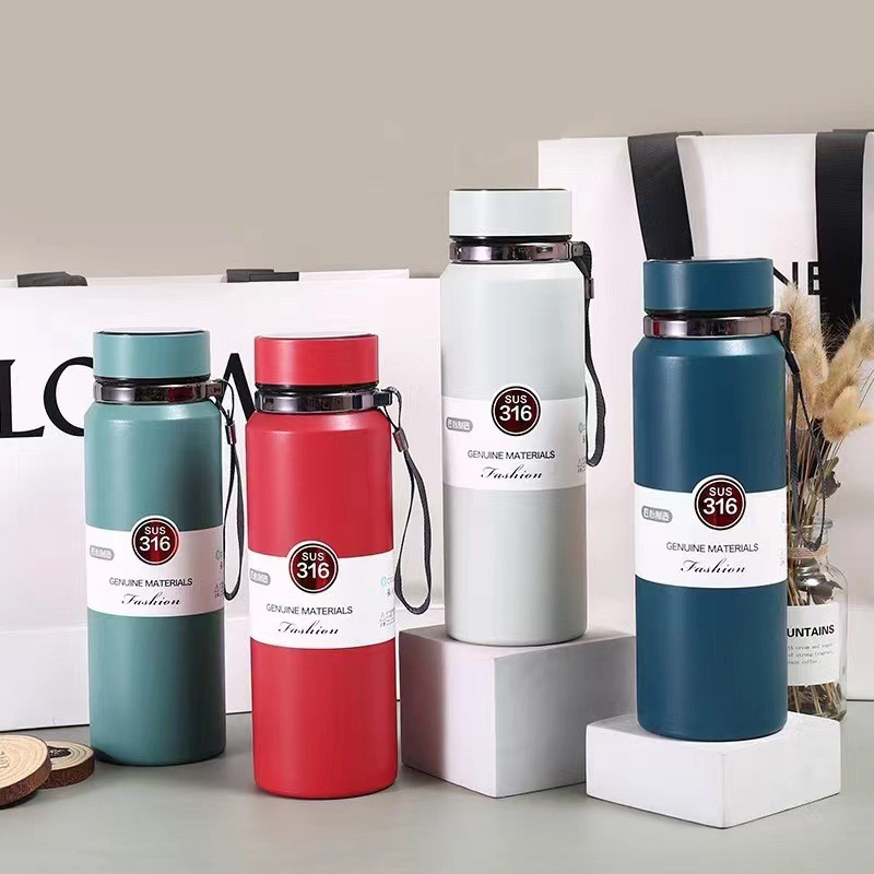 Botella deportiva de acero inoxidable 304 con ventosa portátil de gran capacidad para viajes y actividades al aire libre