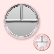 跨境不锈钢餐盘宝宝辅食儿童餐具可拆卸食品级硅胶吸盘母婴用品