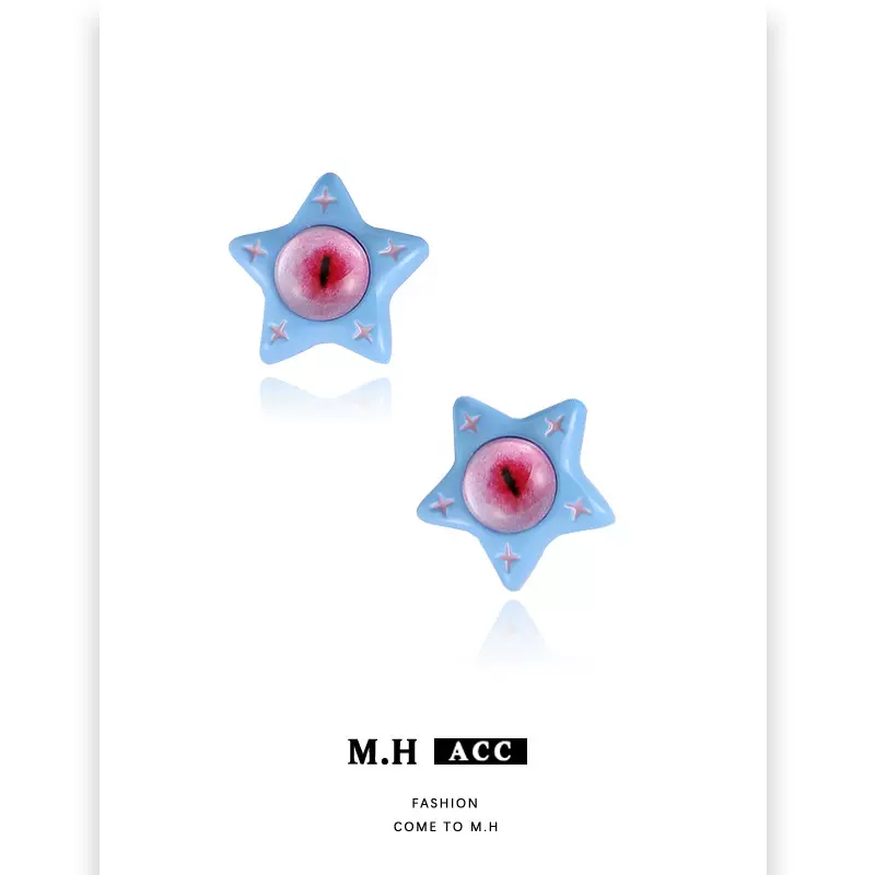 粉色猫瞳蓝色星星耳钉女独特个性甜酷风2026新款时尚百搭气质耳饰