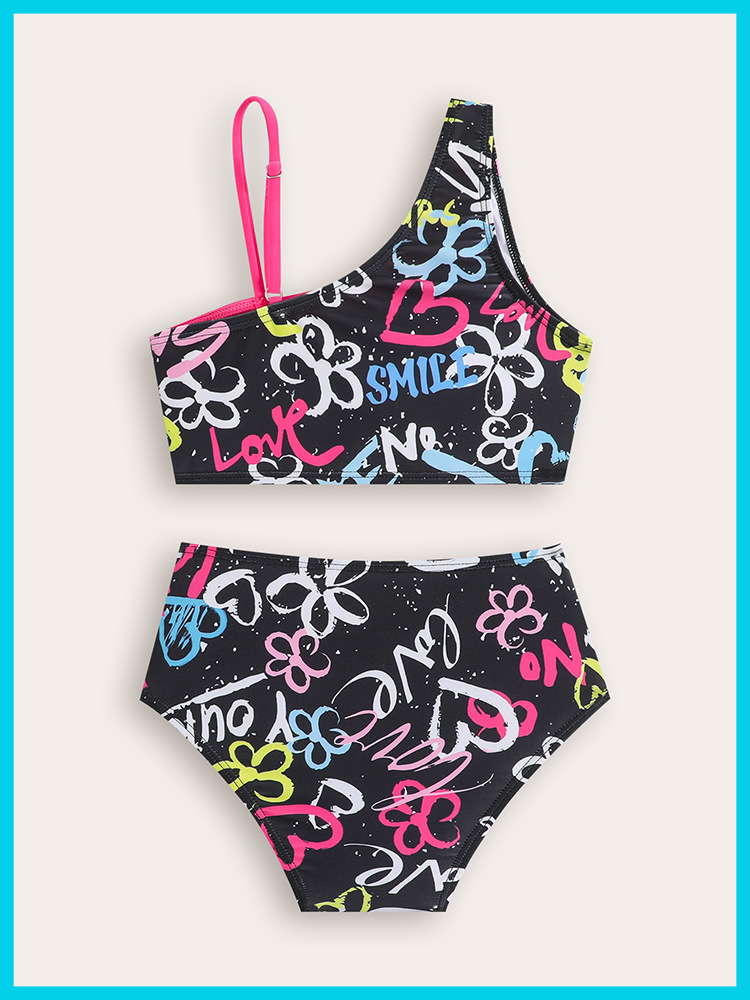 Bikini de dos piezas para niña con estampado grafiti para playa_voghion.com