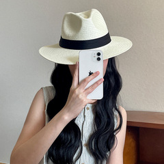 白色法式复古巴拿马草帽女夏度假防晒遮阳帽英伦高级感显脸小礼帽