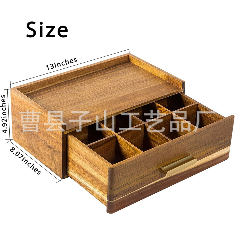 Nueva caja de almacenamiento de bolsas de té de madera Acacia caja de almacenamiento de artículos de té caja de té contenedor de estación de té caja de madera dividida