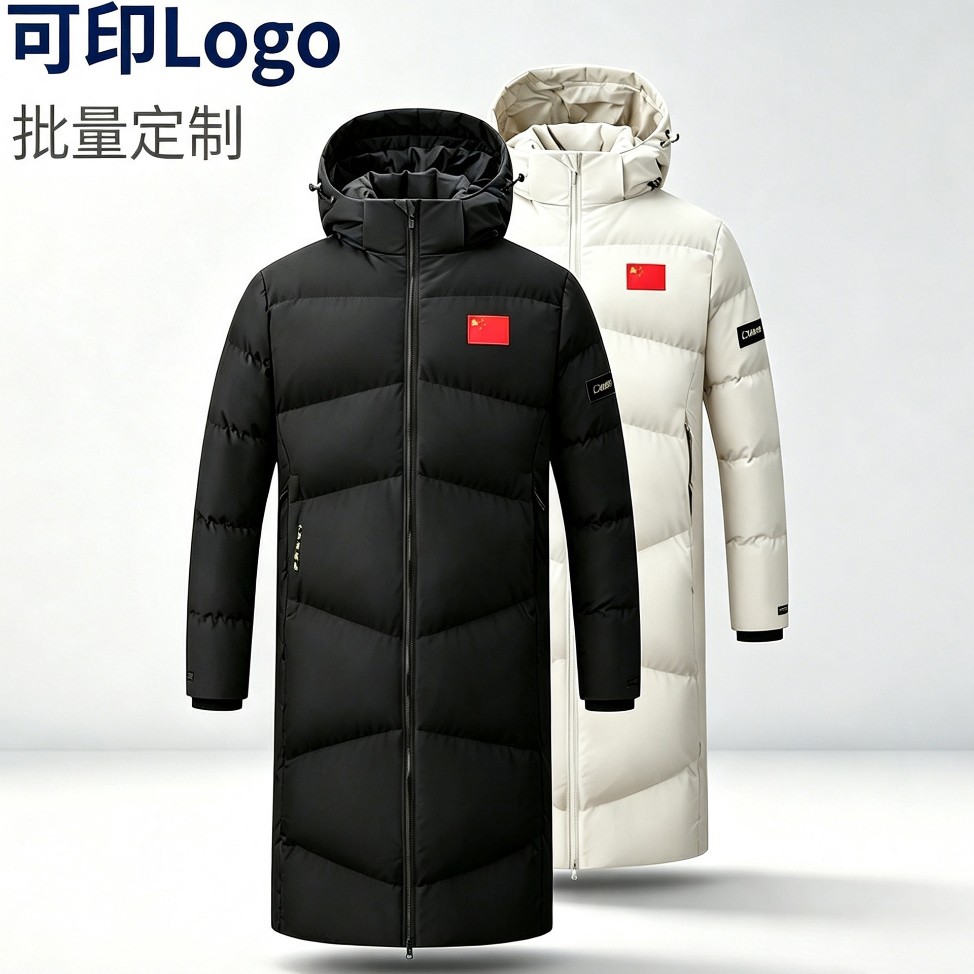 National team sports cotton coat for men, long over-the-knee style, down cotton jacket for athletes, training coat, thickened coat, custom-made