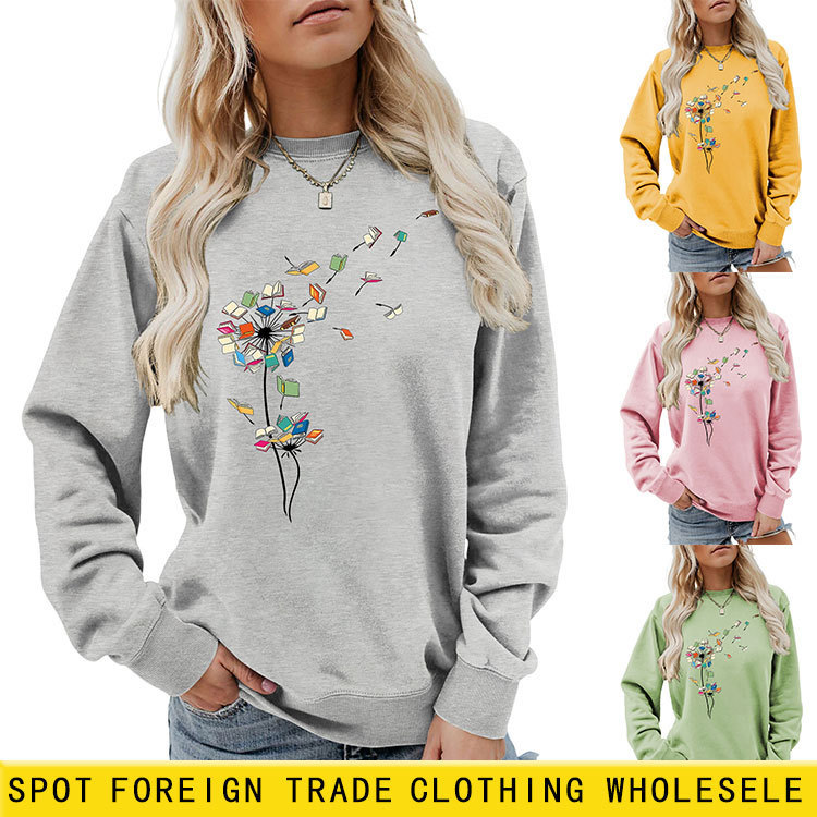 Amazon Wish Cross-Border Export Fashionable Stylish Interesting Women's Dandelion Book Autumn and Winter Long-Sleeved Sweatshirt Base