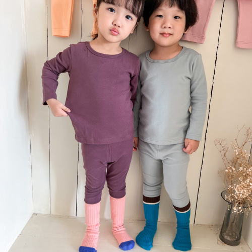 Children's thermal underwear set pure cotton wool pull-frame boys and girls autumn clothes and long trousers pure cotton autumn and winter baby pajamas