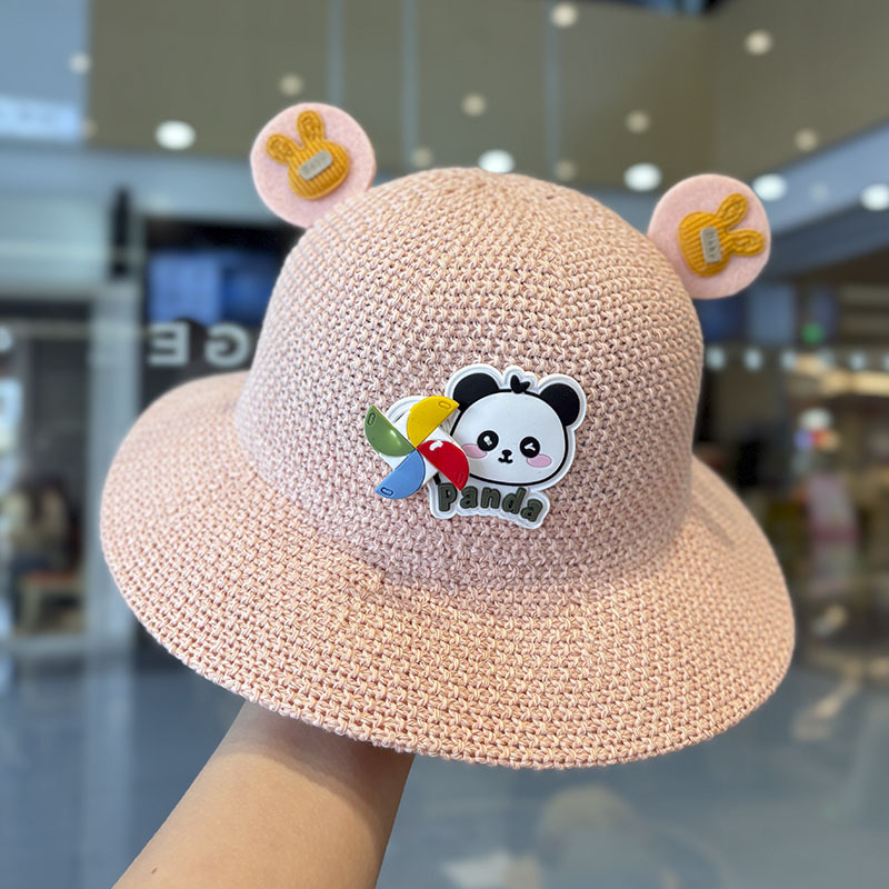 Sombrero para niños Sombrero de paja hueco de verano Molino de viento para bebés Sombrero para el sol al aire libre Sombrero para niños y niñas Sombrero de pescador de alero grande