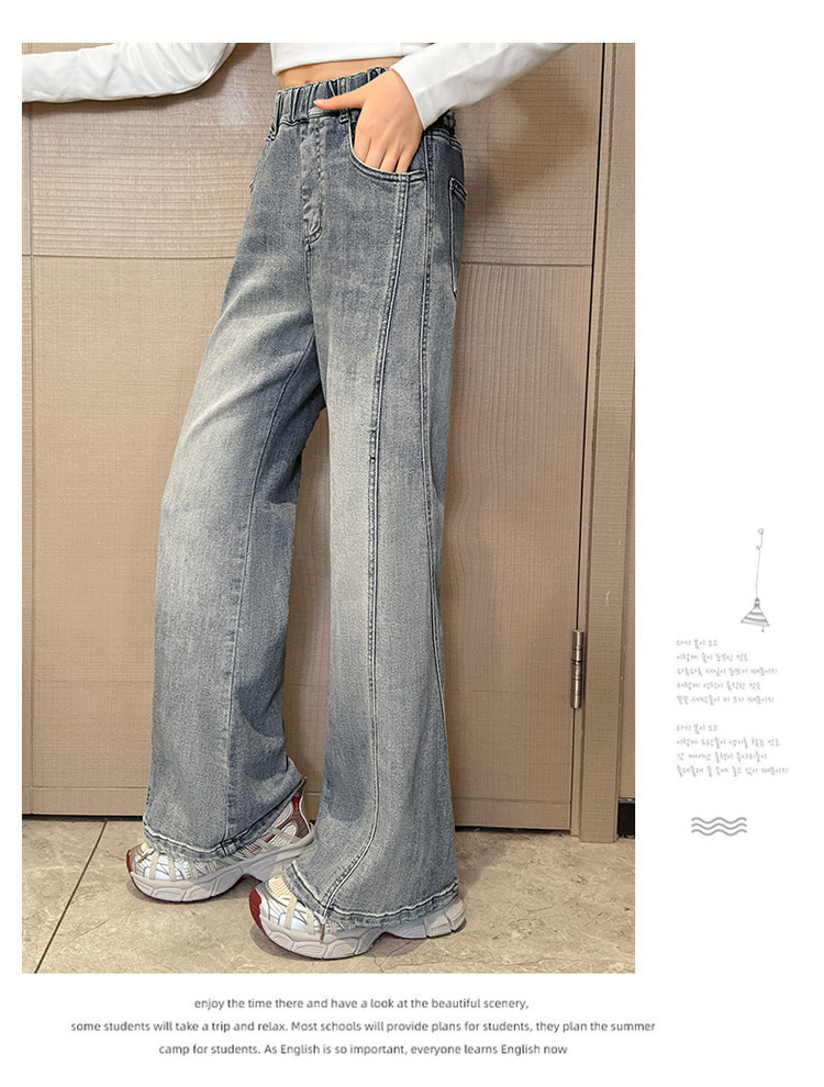 Men's Clothing Vintage Blue Flared Jeans For Kids - Stretchable Waistband, Comfortable Denim Fabric, Unisex Design For Boys & Girls (120cm-170cm)_voghion.com