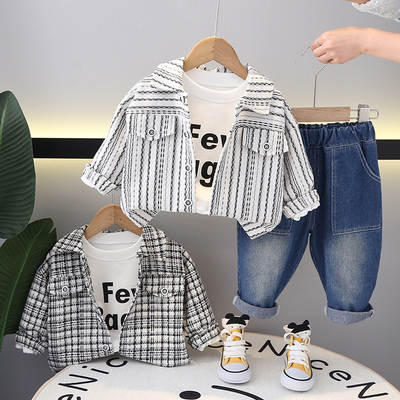 Children's clothing boys autumn suit 2024 new spring and autumn western style jacket male baby handsome shirt three-piece set