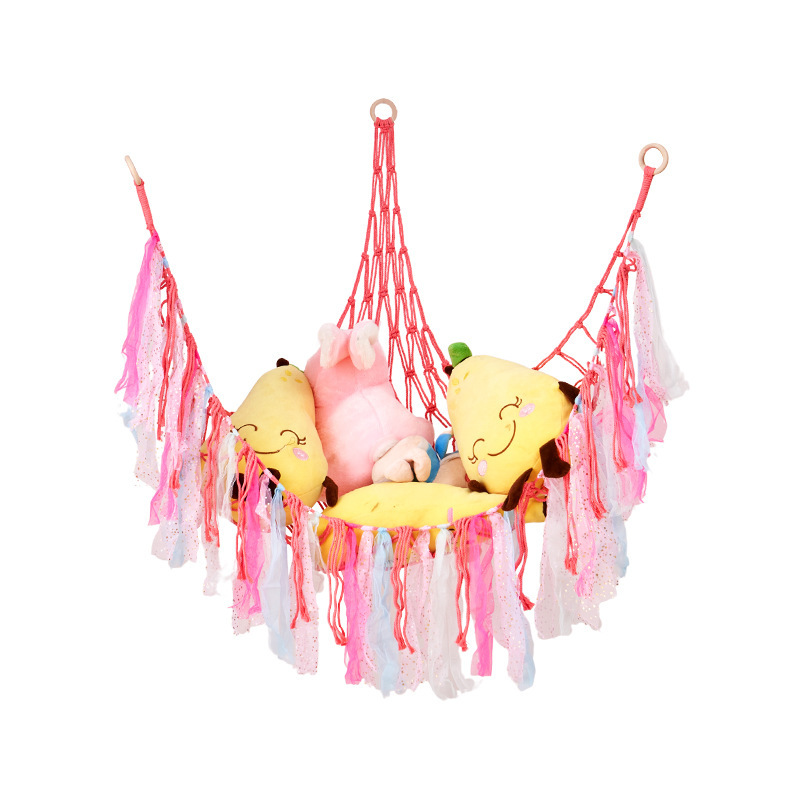 三角玩具ネットポケット手作り綿紐編みハンモックネットポケットぬいぐるみ収納壁ポケット吊りネットポケット|undefined