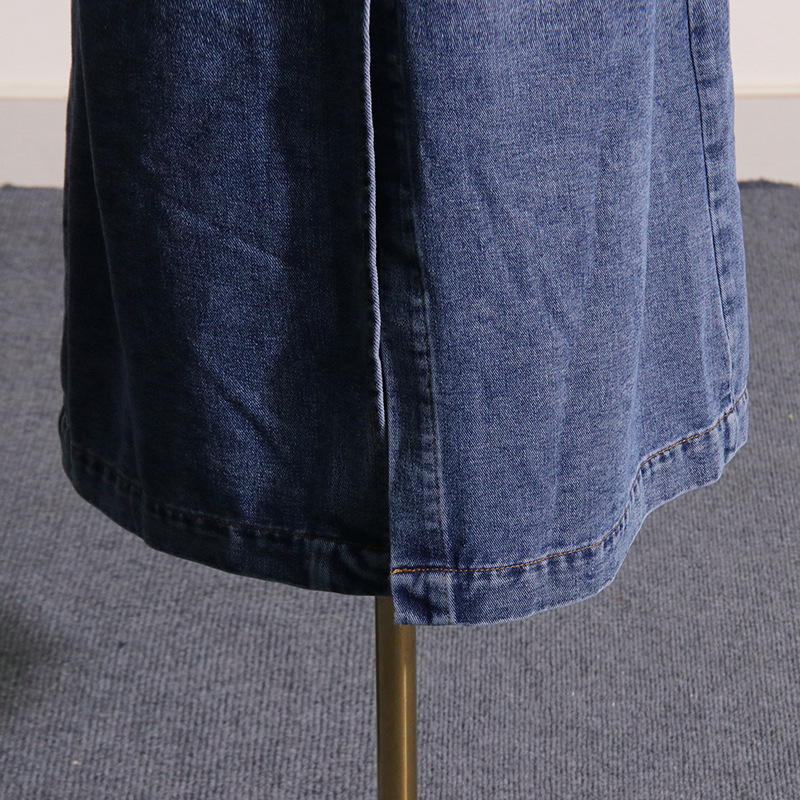 Moteriški drabužiai temperamentingas ilgas lietpaltis pavasariui naujas nuimamas kailio apykaklės nišinio dizaino džinsinis švarkas_voghion.com