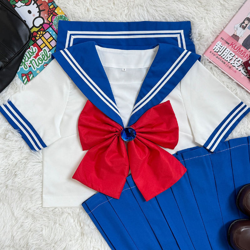 美少女亮绀色短袖jk制服女日系套装水手服正版学院|undefined