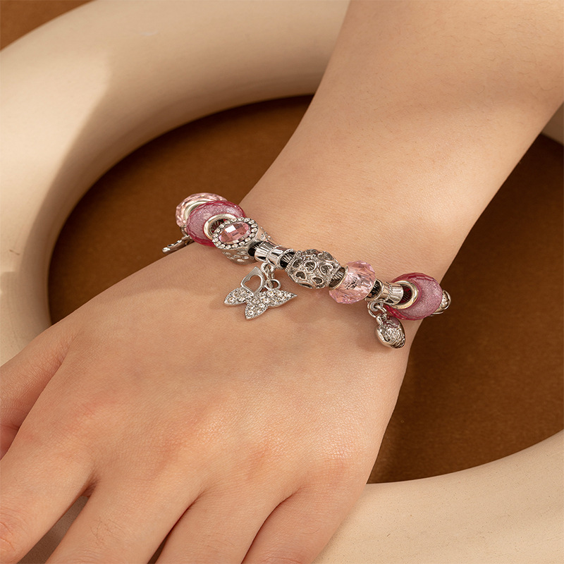 Panjia pulsera Dora DIY cuentas explosivas transfronterizas hojas mariposa accesorios de aleación colgante cristal brazalete de diamante adhesivo