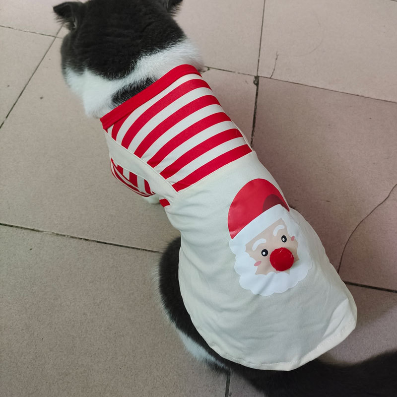 (2개) 국경 새 강아지 옷 작은 강아지 고양이 크리스마스 두 다리 옷 얇은 산타 클로스 프린트 귀엽고 부드러운