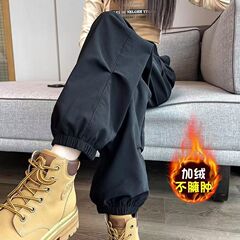 冬季加绒工装裤女春秋季新款宽松哈伦美式束脚运动登山速干冲锋裤