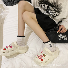 2023秋冬季草莓熊diy洞洞鞋女外穿室内加绒毛毛鞋棉拖加厚保暖