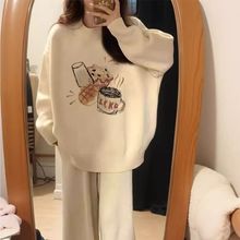 日系印花奶fufu秋冬毛衣女小个子慵懒风感上衣冬季加厚针织衫