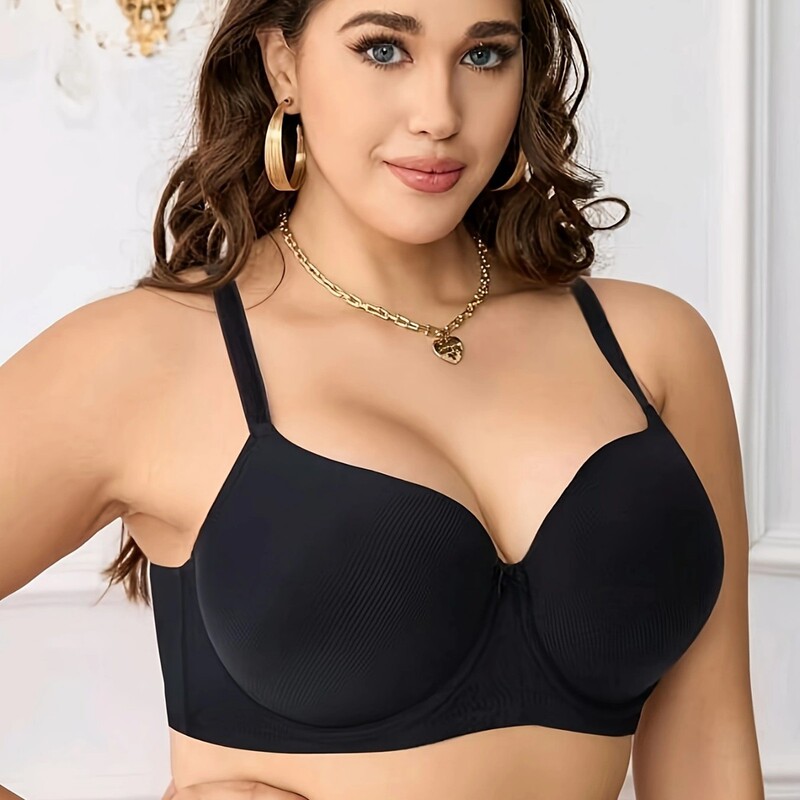 Foreign trade cross-border plus-size bra with double-row hooks, ribbed thin cup, European and American style lingerie wholesale, minimizes large busts, with underwire bra Foreign trade cross-border plus-size bra with double-row hooks, ribbed thin cup, European and American style lingerie wholesale, minimizes large busts, with underwire bra