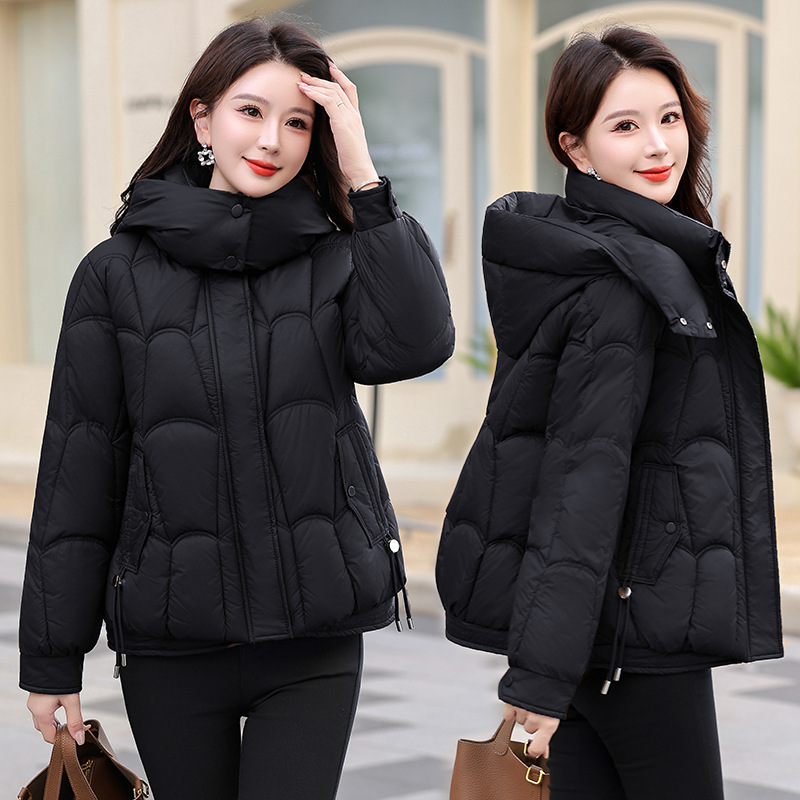 2025 nuevo invierno corto pequeño vestido de algodón de viento fragante con capuzas de pan universal chaqueta de algodón delgada image 1