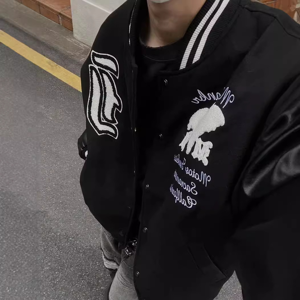 Pánske oblečenie Retro Street Fashion Brand Embroidery Patchwork Baseball Uniform Jesenná a zimná High Street Hip Hop Loose Jacket_voghion.com