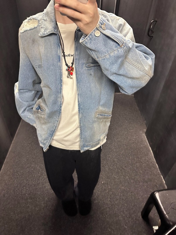 MM*马吉啦牛仔夹克25秋冬新款水洗做旧磨破拉链外套男女款上衣|undefined