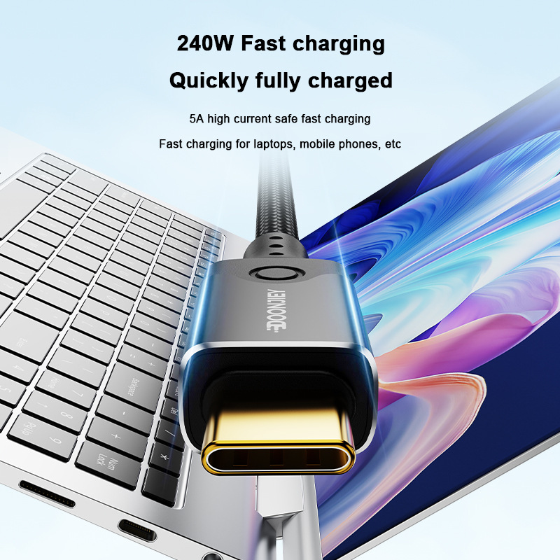 Cable de datos Thunderbolt 5 de función completa, 240W, con pantalla digital USB5, compatible con Thunderbolt 5/4, admite 16K60HZ y 120G.