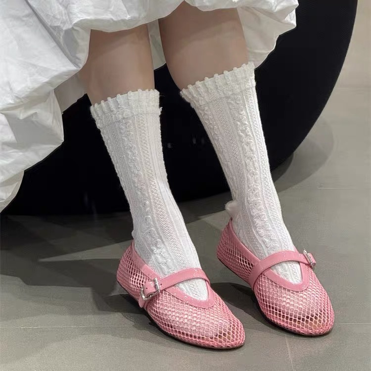 Sheepskin Version ~ 2025 Spring and Summer New Fashionable Hand-Woven One-Button Shallow Flats Ballet Shoes Cut Out Trendy
