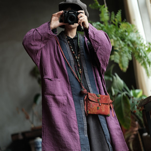 Luogu Mud Light Custom Retro Snowflake Washed Linen Handmade Flower Loose Robe Outer 2034 Old Purple