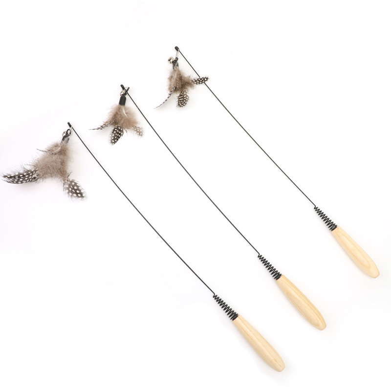 (2개) CFA 클래스 고양이 테이 스틱 깃털 새끼 고양이 셀프 헤이 에이징 아티팩트 벨 교체 헤드 나무 손잡이 물린 방지 고양이 장난감