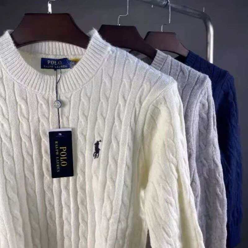 Cross-Border Le Heavy Embroidery Pony Logo Twist Pattern Round Neck Sweater for Men and Women, Autumn and Winter Knitwear for Warmth and Layering