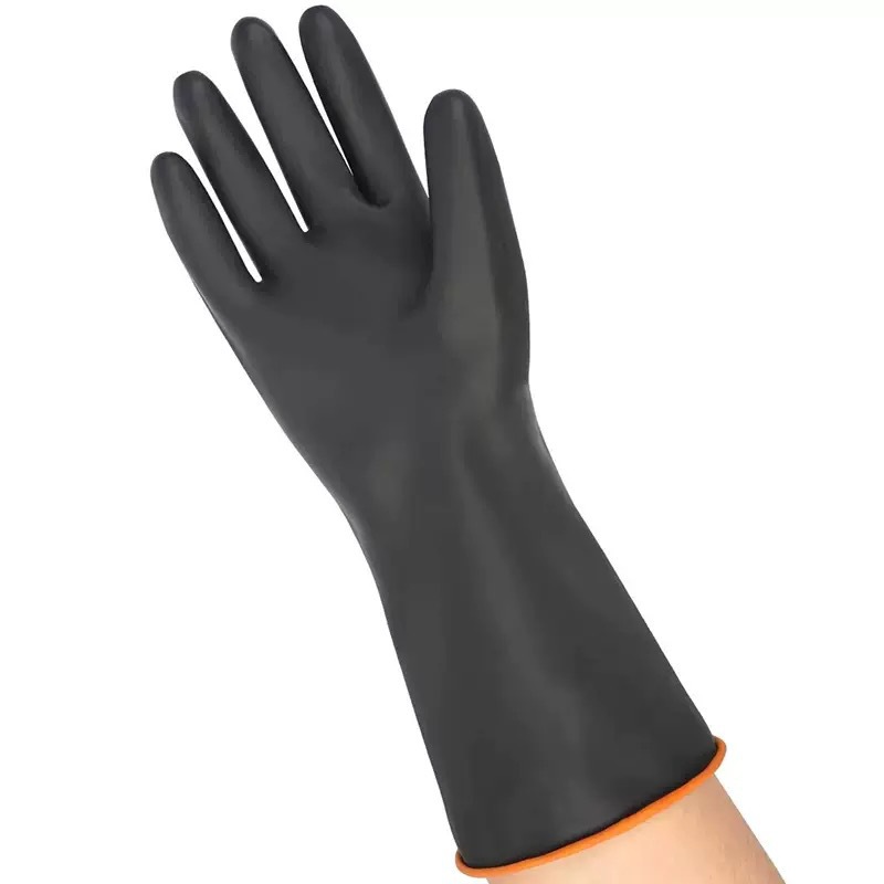 耐酸碱乳胶手套加厚耐油黑色橡胶手套防腐蚀防化工业手套批发