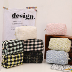 韓国ins小清新緑格子愛刺繍かわいい化粧バッグ大容量キャンバス携帯収納バッグ