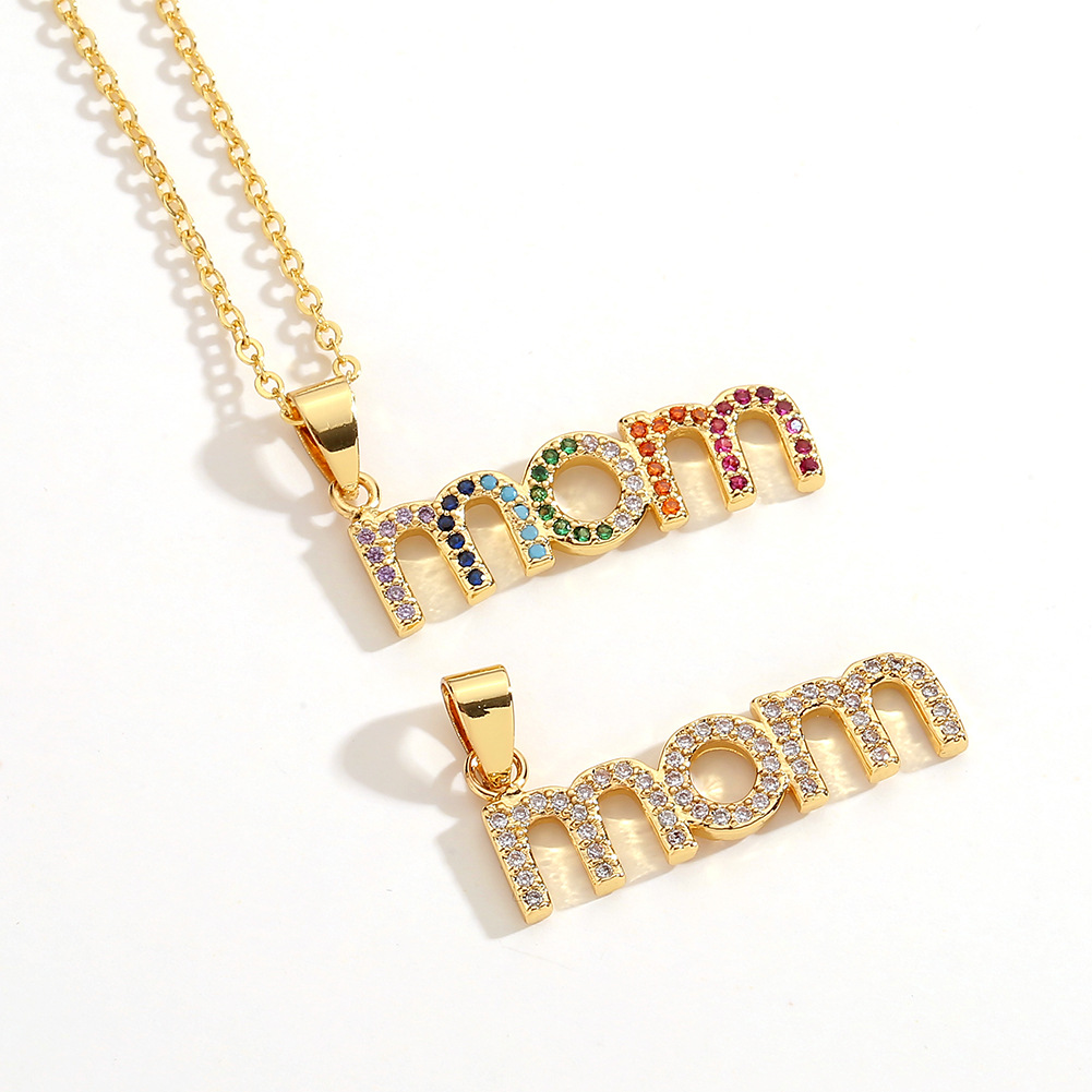 new simple copper inlaid zircon letter MOM pendant motheru0027s day necklace