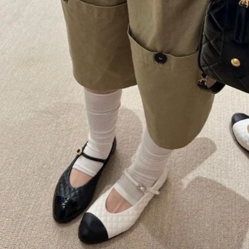渠道牛货！莞产小香风单鞋拼色格纹玛丽珍鞋浅口平底芭蕾鞋女子春|undefined