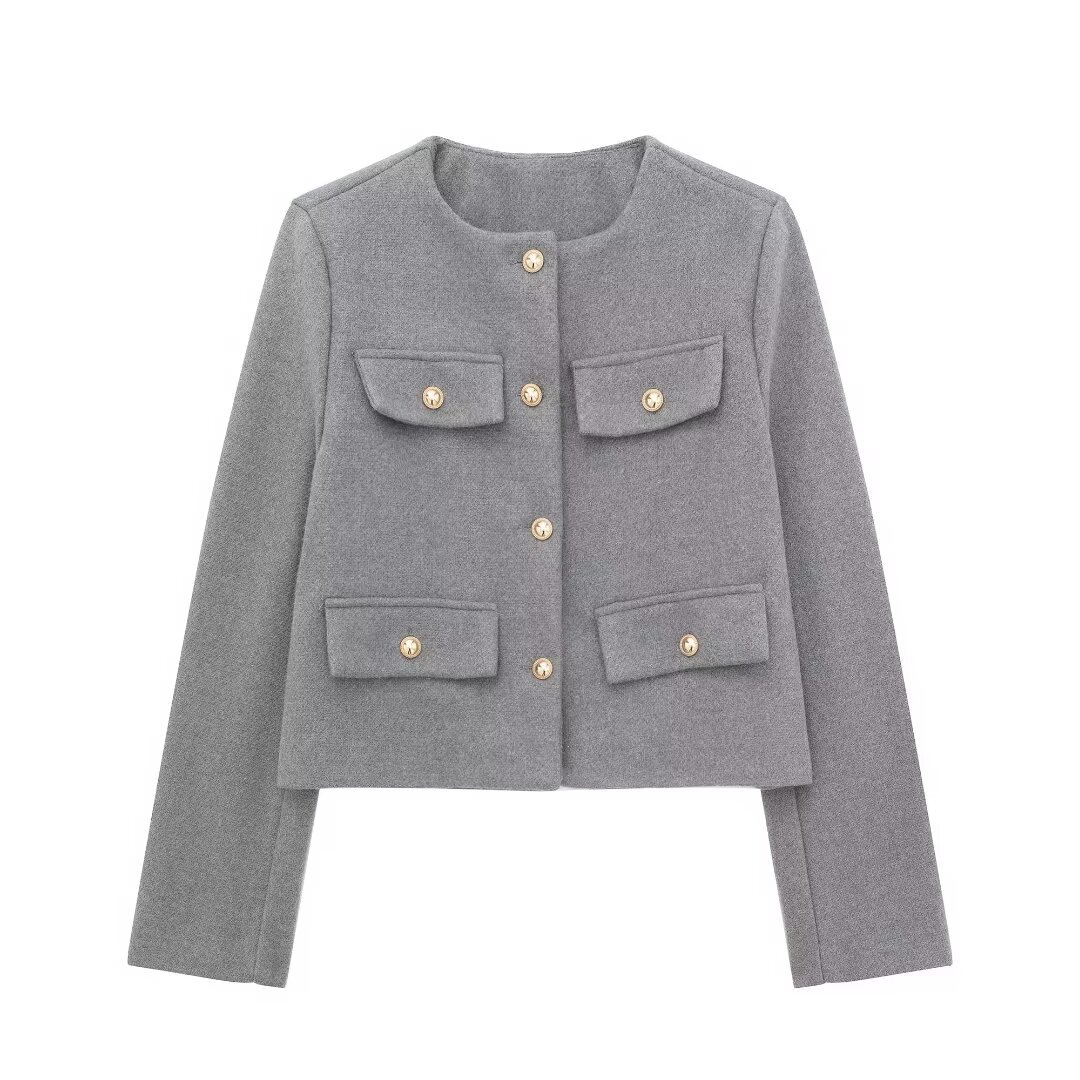 420g Weight Casual Jacket Outerwear Type Long Sleeve Sleeve Length Single Breasted Placket Type Regular Sleeve Sleeve Type Polyester Fabric Type Short Top Length Coat Tops Type Casual, Daily Occasion Round Neck Neckline Regular Fit Fit Type Solid Color Pattern Spring, Autumn Season Women's Gender Pocket Design Elegant, Streetwear Style Women's Elegant Streetwear Solid Color Pocket Single Breasted Coat Casual Jacket 26