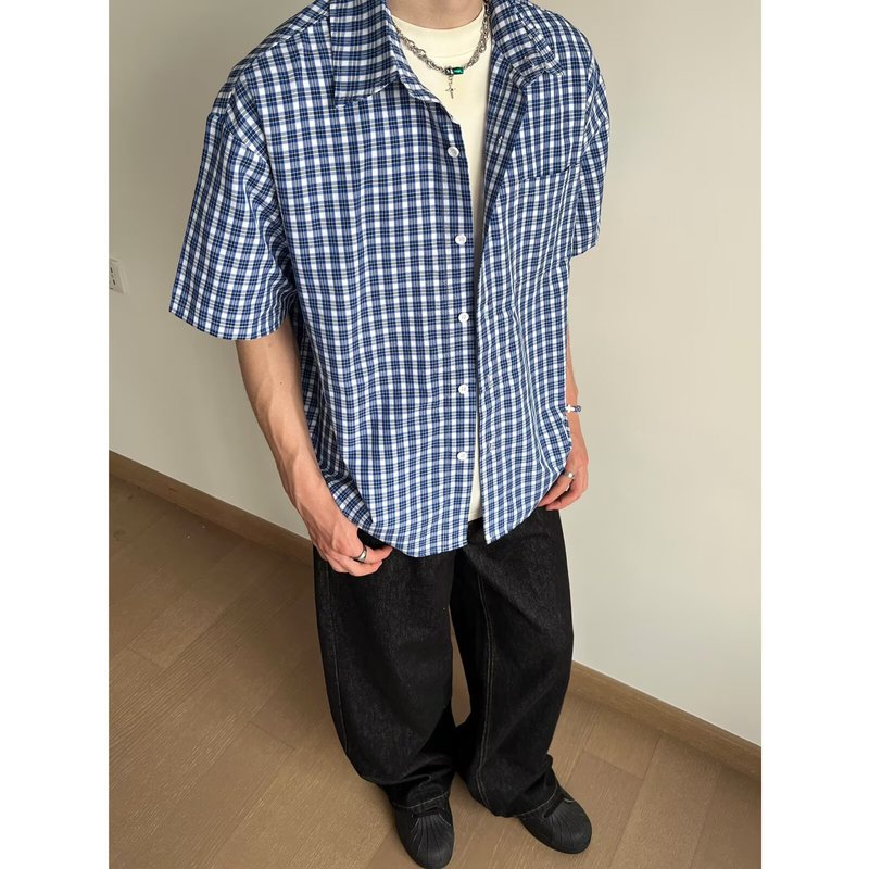 シンプルなレトロシャツメンズ夏服香港スタイル学生ルーズニッチデザイン興味深い新しいメンズトップスアウターウェア|undefined