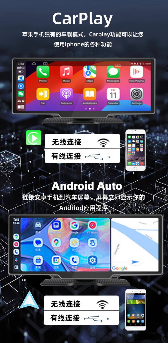 10.26inch Portable Screen Car Mp5 Player Wireless Carplay Car Central Control Large Screen Reversing Image