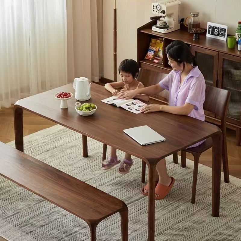 Imported North American Walnut Color Dining Table Integrated Solid Wood Simple Dining Table Household Log Modern Mortise and Tenon Desk Tea Table