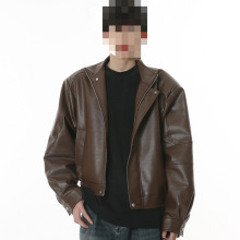 跨境男装|2025秋款新品港风复古短款垫肩简约皮衣夹克