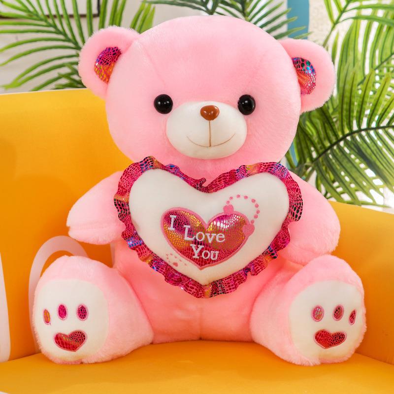 Corazón abrazando luminoso oso de peluche muñeca de peluche de juguete almohada niña niños regalo oso de peluche transfronterizo al por mayor
