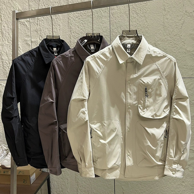 Autumn Men's Outdoor Lightweight Anti-Peaks and Water-Repellent Lapel Multi-Pocket Loose and Versatile Casual Work Jacket