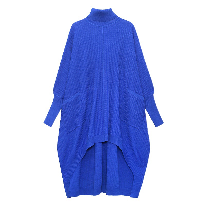 Estilo americano turtleneck Vestido de punto de las mujeres otoño nueva suelta adelgazamiento nicho diseño estilo occidental irregular suéter vestido