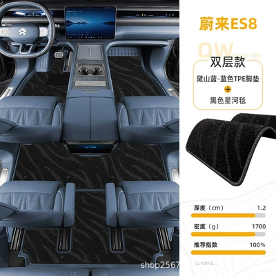 Modelə uyğun ayaqaltı – models, custom-made for third-generation vehicles - nio-es8-dai-shan-bluedouble-layer-blue-tpe-floor-mat-black-galaxy-carpet