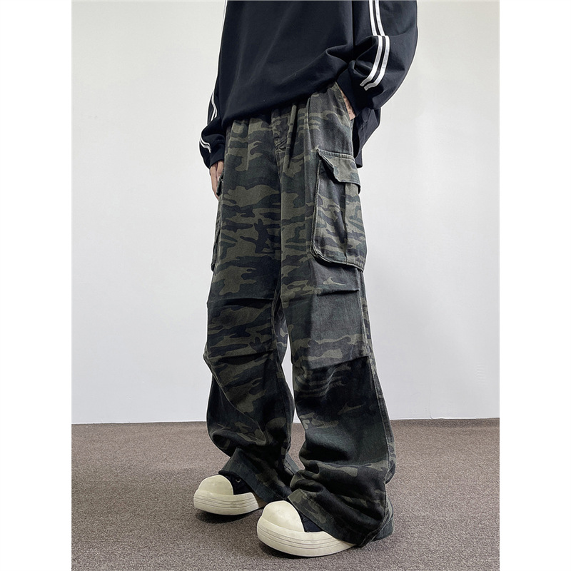 Street Hip-Hop Camouflage Casual Pants Men's American Retro Multi-Pocket Stylish Casual Wide-Leg Lumberjack Paratrooper Cargo Pants