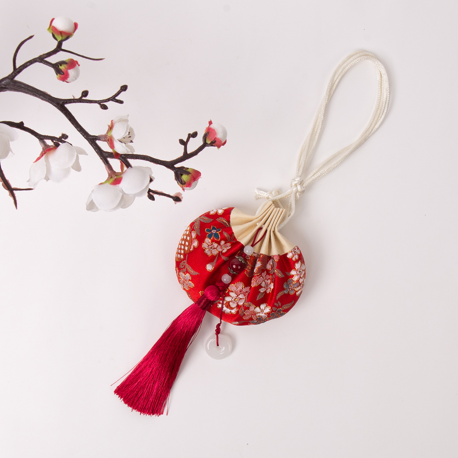 Peace Pendant Sachet, Protective Stone Bamboo Flower, Chinese Red Sachet Bag Wholesale, Empty Bag, Brocade Tassel Fragrance Sachet