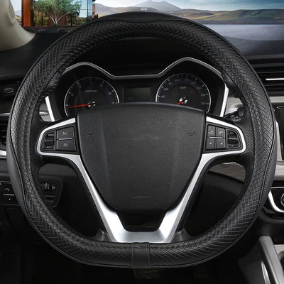 Steering wheel cover, cover four seasons universal simple - d-type-nappa-leather-black-line-black-stripes-38cm