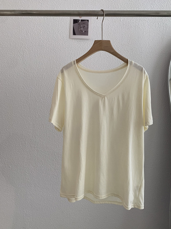 Omalai リラックススノーフレークテクスチャカールVネック半袖ルーズTシャツトップスルーズスリミング無地4103|undefined