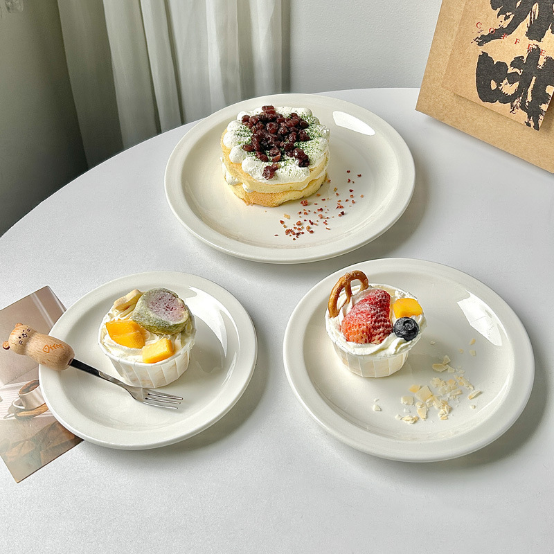 Korean Instagram-Style Ondo Blogger's Same White Ceramic Plate, Dessert Salad Plate, Steak Western-Style Plate, Simple and Aesthetically Pleasing