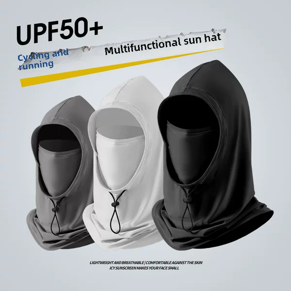 Sun Protection Mask for Men, Full Face Baotou, Neck Protection, Detachable Hood, Thin, Breathable, Summer Simple Ice Silk Sun Hat for Women