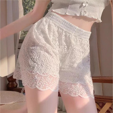 双层夏季蕾丝镂空花边短裤女安全裤蕾丝花边防走光打底裤宽松外穿